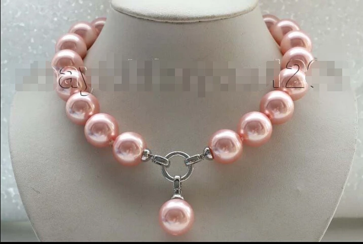 

******** 17" Natural 18mm Pink Round Shell Pearl Necklace pendant #f1763!