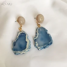 AOMU новые винтажные дизайнерские акриловые геометрические большие необычные серьги-гвоздики из синего мраморного камня, ювелирные изделия из смолы для женщин, подарок для девушек