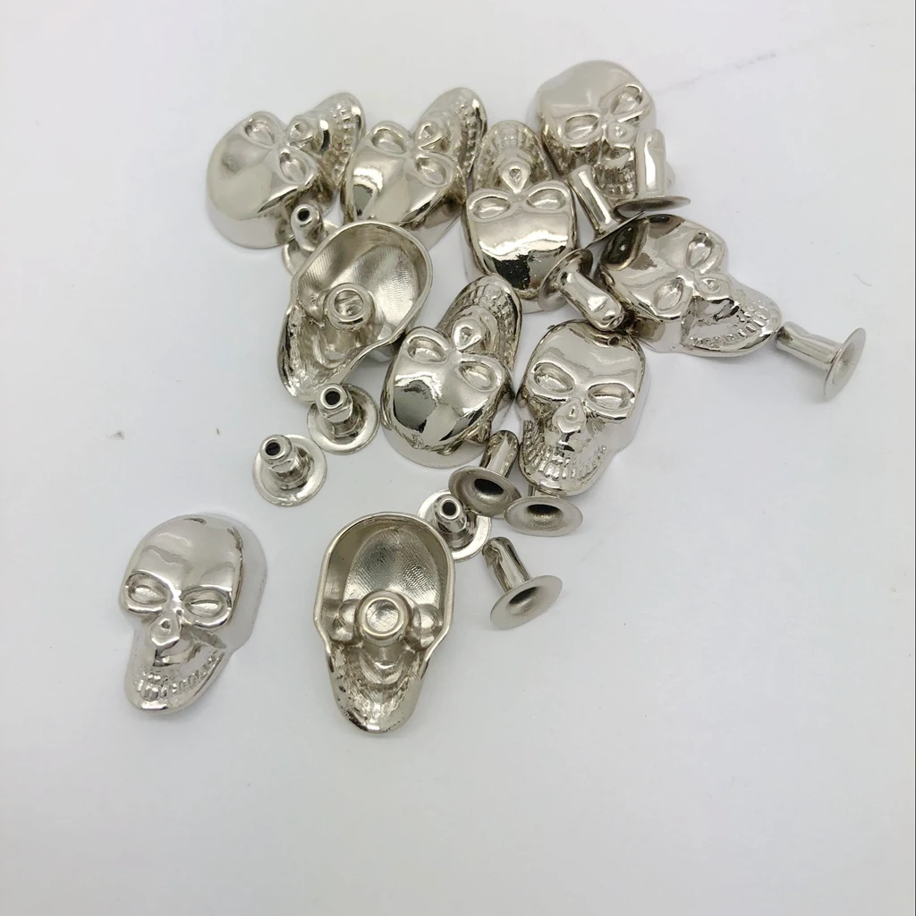  20 Sets Skull Cone Studs Rivets Punk Rock Spikes Shoes Bag DIY Leather Craft Silver