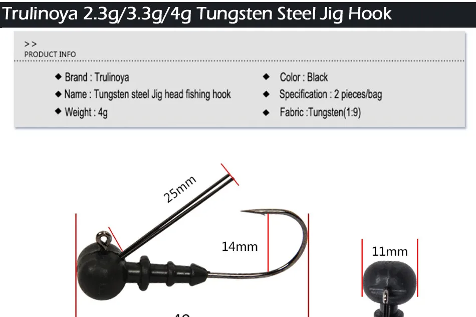 Tsurinoya Вольфрамовая сталь джиг голова рыболовный крючок, рыболовные крючки для мягкой приманки 2,3/3,3 г рыболовные аксессуары