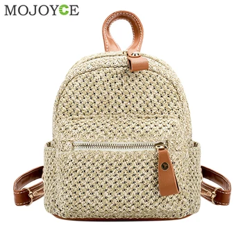 

Brand Fashion Straw Backpack Women Rucksack Bohemian Beach Mini Shoulder Bag Solid School Bags for Teenager Girl Travel Backpack