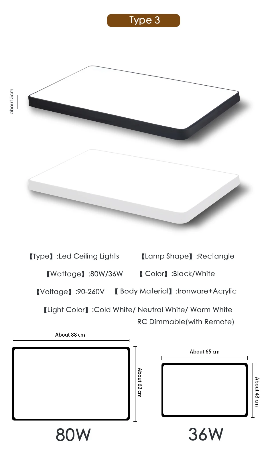 LED Ceiling Light Ultra-thin 5CM LED Mordern Simple Lamp Black White Round Square for Living Room Bedroom Foyer Dinning Room