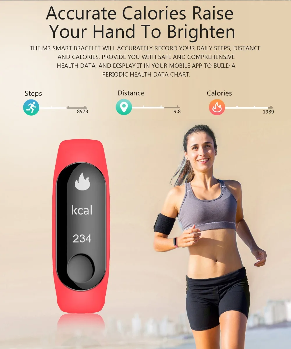 

sports M3 sports Smart watch with Heart Rate Blood Pressure Alarm Clock Step Fitness Tracker for Android IOS PK xiaomi mi3 Women