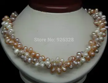 

18" Fine 3row very nice 6-7MM AAA Multi_color pearl necklaces