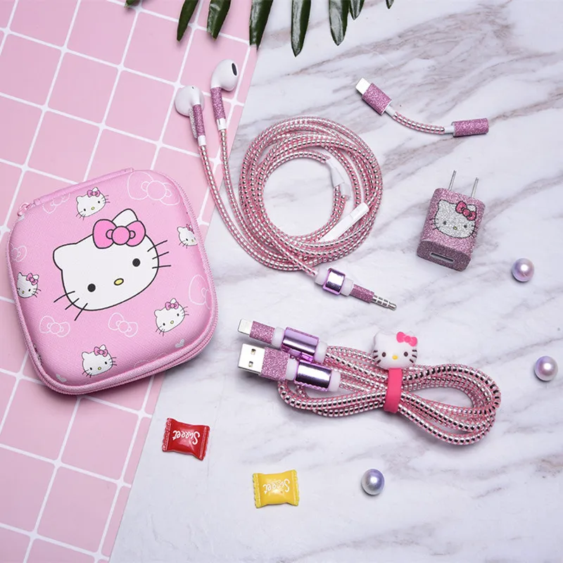 Мультяшный USB кабель для наушников набор протекторов с коробкой наклейки намотки