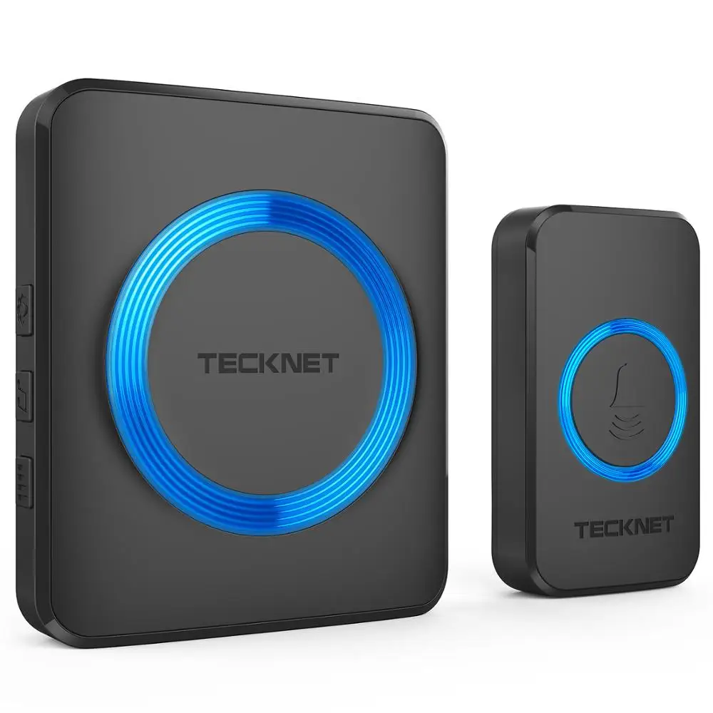 

TeckNet Wireless DoorBell US Plug Entry Doorbell Wall Plug-in Cordless Door Chime 300m Range 52 Chimes 4-Level Volume Blue Light