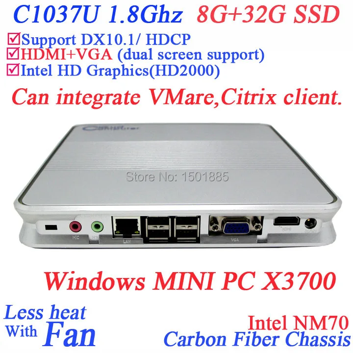 Intel 1037u dual core mini pc with fan,VGA,WIFI optional,windows 8 desktop computer 8G RAM 32G SSD