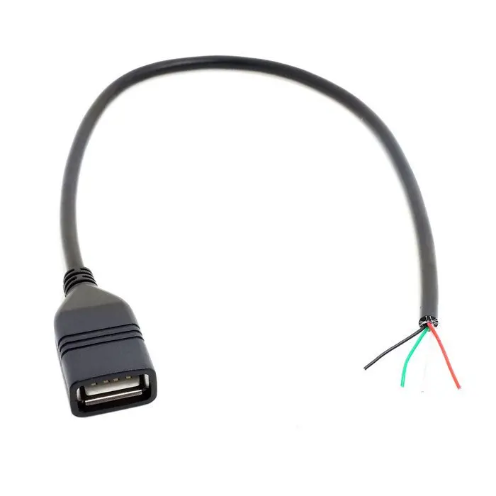 200pcs USB 2.0 A Type Female to 4 Wires Open Cable for DIY OEM Black