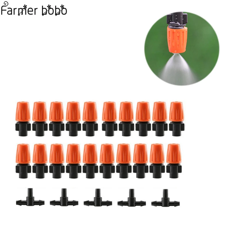 

1 lot 50 PCS Automatic Watering Adjustable Atomizing nozzle Irrigation Drippers 360 Degree Emitter Drip System Orange Nozzle