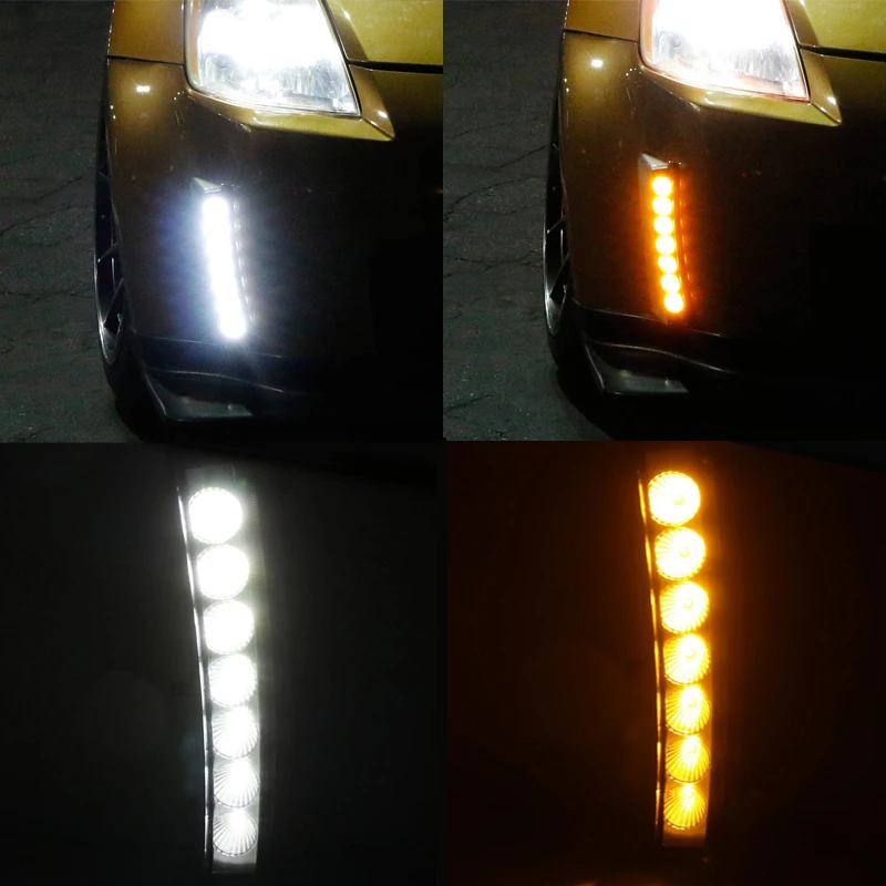Горки светодио дный переднего бампера отражатель DRL Противотуманные фары для Nissan LCI 350Z 03-09 белый Габаритные огни W/Amber поворотов