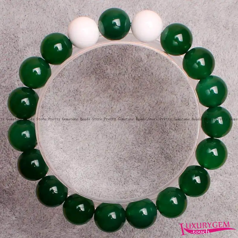 

Free Shipping 8,10,12,14mm Smooth Natural Green Stone Gems Elasticity Bracelets 7.5" w3547