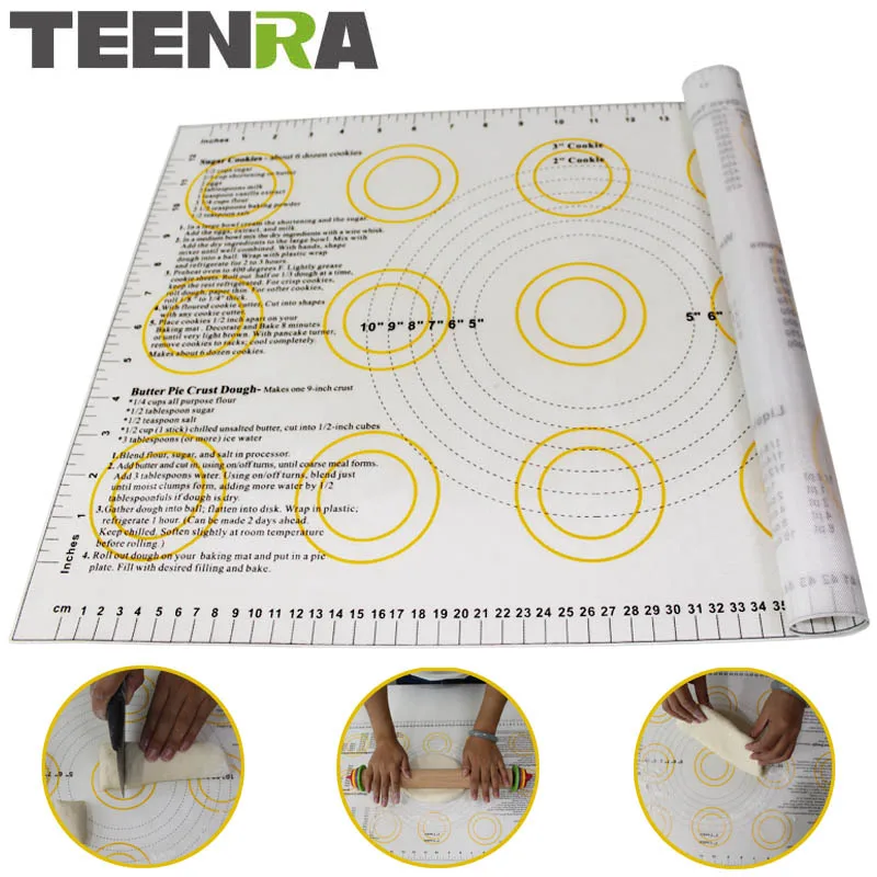 

TEENRA 58.5*38.5cm Large Silicone Pastry Mat Non-stick Baking Sheet Rolling Dough Pastry Cake Silicone Rolling Cut Mat Bakeware