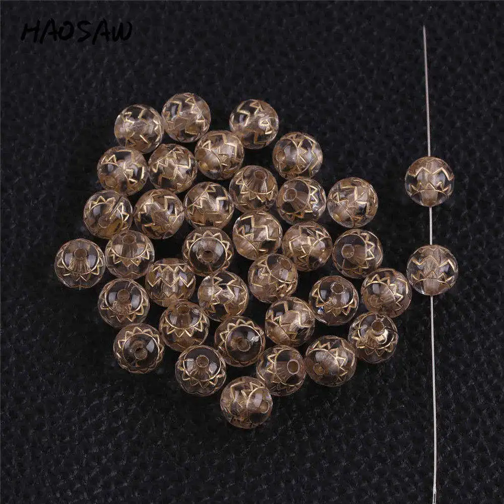 

10MM 950Pcs/Lot Round With Hole Loose Little Beads Clear Gold Stripe Acrylic Beads For DIY Jewelry/Embellishments/Accessories