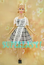 3 in 1 Retro British Style Dress Tartan With Lace + Waistcoat + Black Low Heel Shoes Clothes For Barbie Doll 1/6 Puppet Outfit