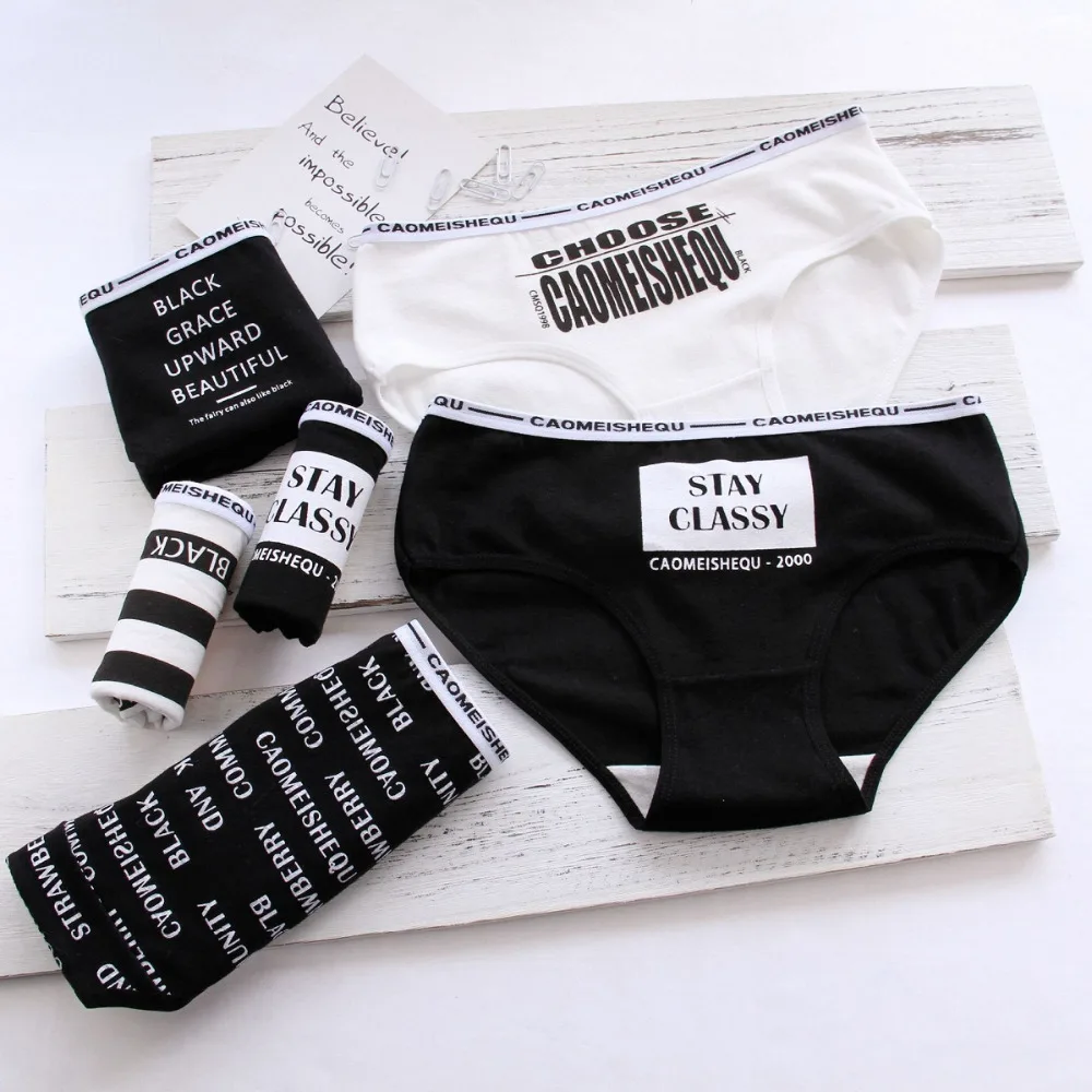 Women's panties cotton Black White style underwear girl briefs ladies casual underwear lingerie letters print underpants panty Women's panties cotton Black White style underwear girl briefs ladies casual underwear lingerie letters print underpants panty