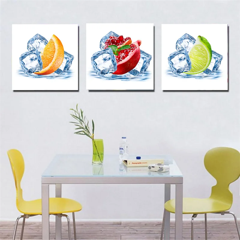 

Ice Fruit Posters and Prints Canvas Painting Lemon Strawberry Modern Art Nordic Food Painting Kitchen Decor Wall Art Pictures