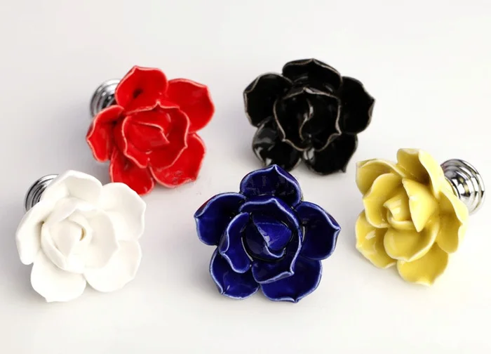 الملونة السيراميك لوتس المقابض للأطفال/الأطفال خزانة خزانة المقابض مضمد تسحب ، السيراميك زهرة مطبخ خزانة مقبض