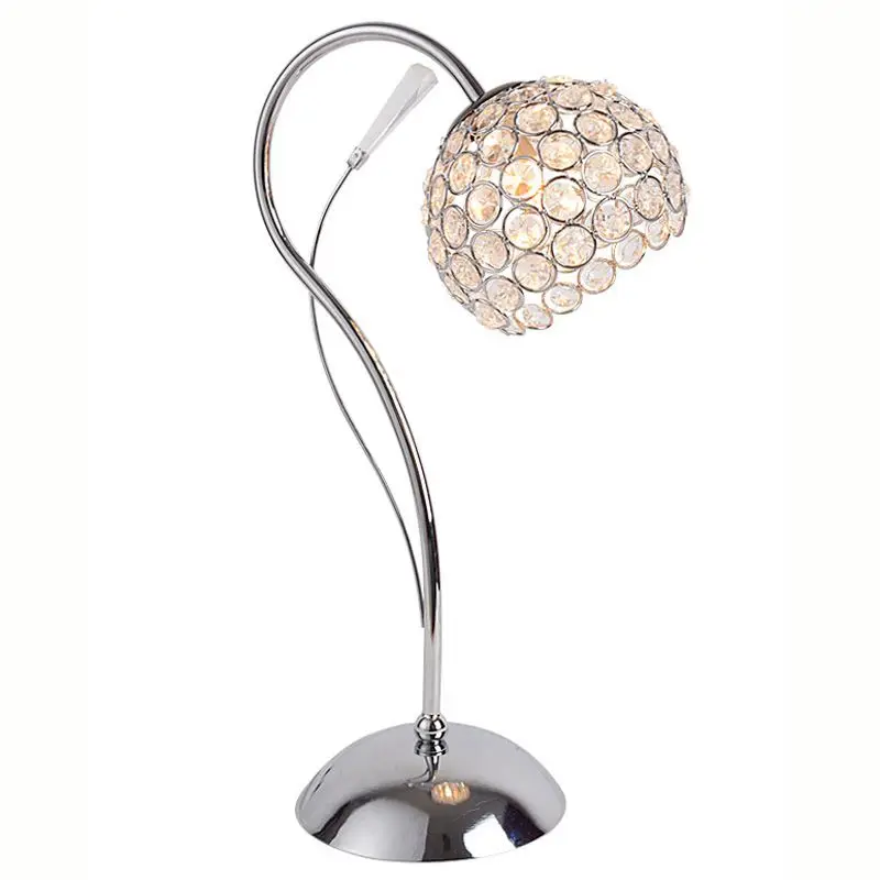 

Bedroom Bedsides Table Lamp Modern Crystal Ball Polish Chrome Base Study Room Desk Lamp Creative Elegant Living Room Table Light