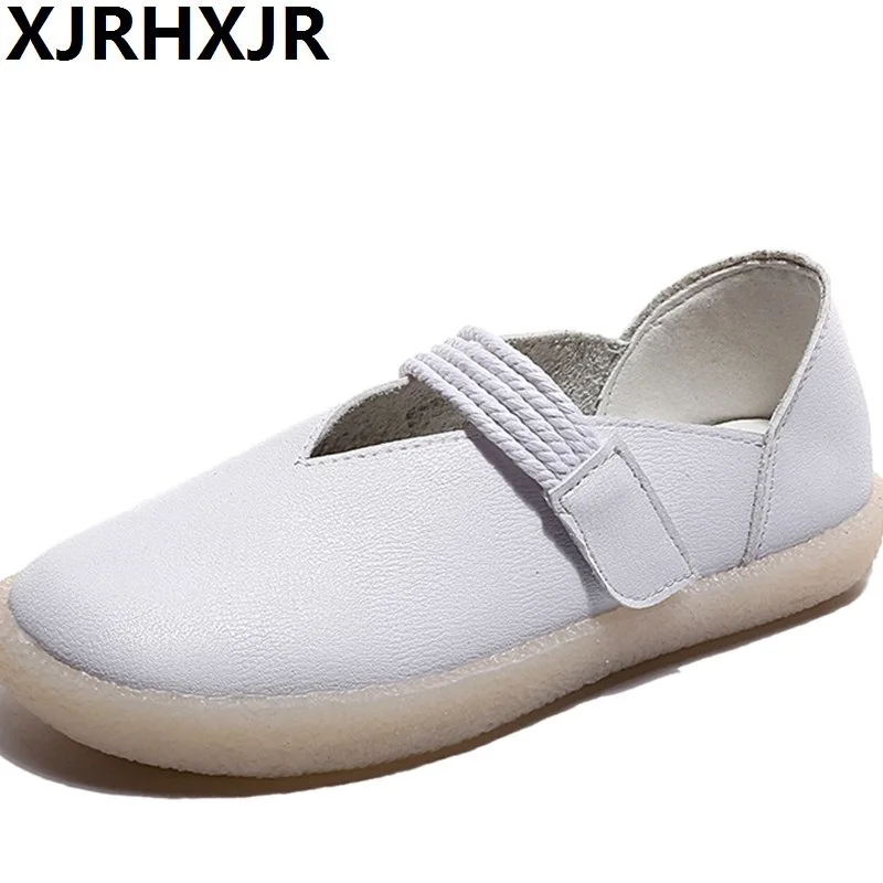 

XJRHXJR Four Seasons Woman Pure White Nurse Shoes Women Comfortable Light Shoes Air Cushion Casual Genuine Leather Antiskid Shoe
