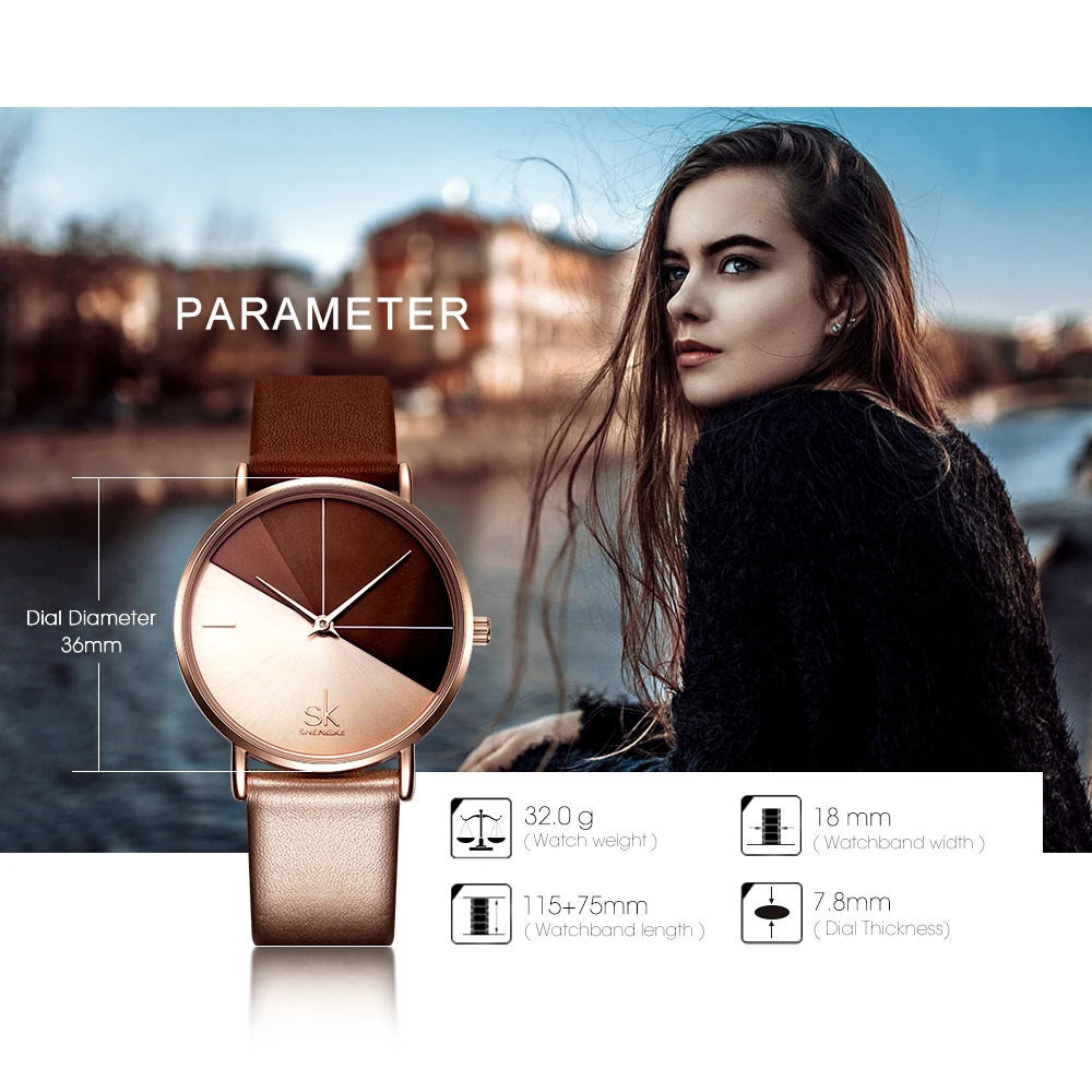 

Shengke Women's Watches Fashion Leather Quartz Wrist Watch Ladies Watch Waterproof Clock Mujer Bayan Kol Saati Montre Feminino