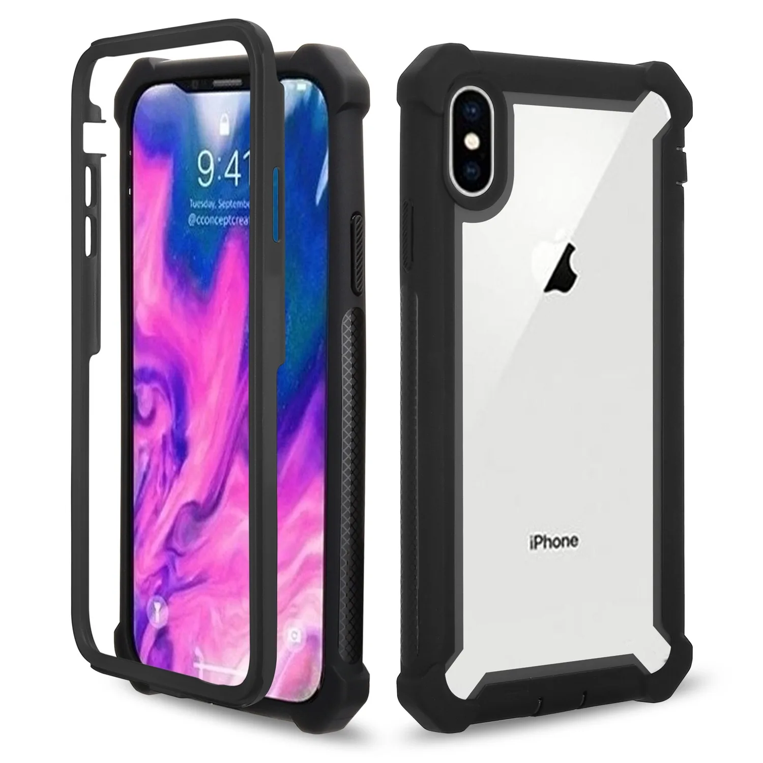 

Shockproof Case Clear Back For iPhone XS Max XR X 6 6S 7 8 Plus 360 Protective Cover Candy Metal Button Hard Coque Capa