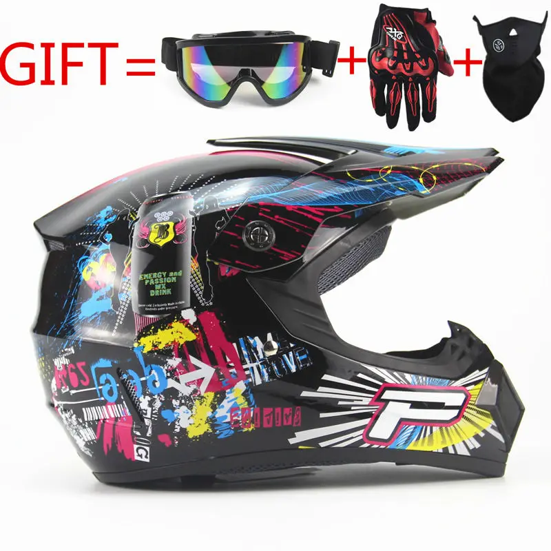 Adult Motocross Helmet Full Face Motorcycle Crash Helmet for MTB ATV Off Road Helmet Crash Helmet with Goggles Gloves Mask