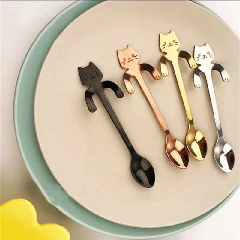 

Stainless Steel Cute Cat Form Coffee Spoon Dessert Spoon Ice Cream Candy Teaspoon Kitchen Supplies Tableware Long Handled Spoon