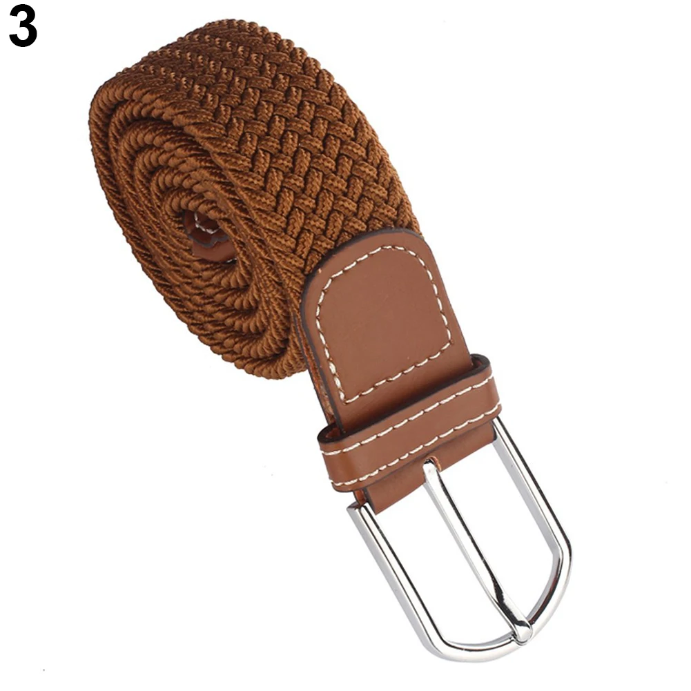 

Men Women Fashion Braided Elastic Stretch Metal Buckle Belt Strap Waistband