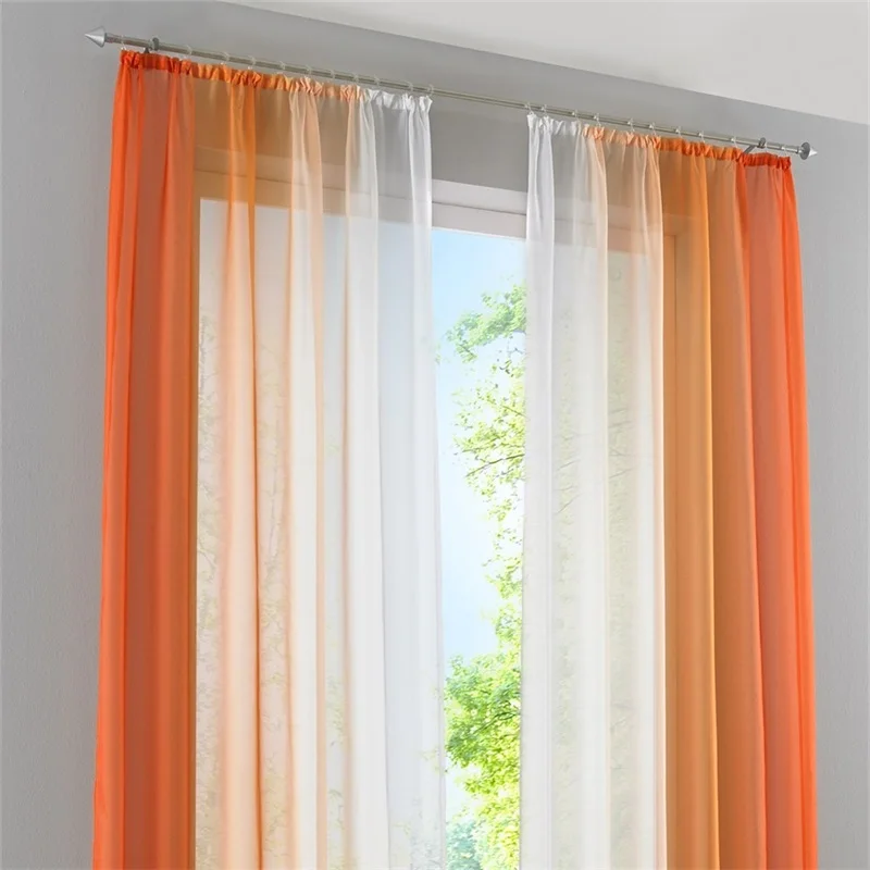 

2 Panel Finished Curtain Orange Gradient Tulle Curtain For Living Room Bedroom Kitchen Short Curtain Coffee Curtain D002#4