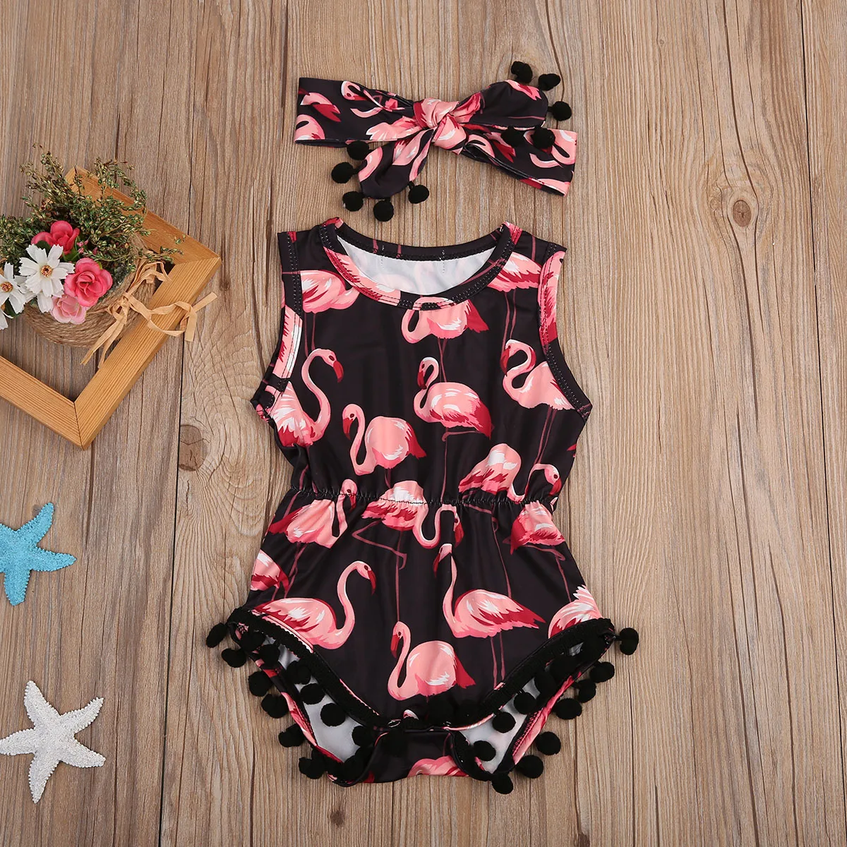 Одежда для малышей с принтом Фламинго от 0 до 24 месяцев боди пляжный костюм без рукавов для новорожденных девочек