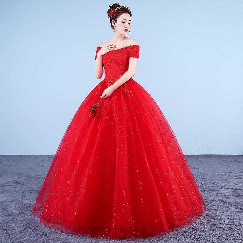 Настоящее фото свадьба платья кружевной вырез лодочкой с открытыми плечами Красный Романтический невесты принцесса кружева аппликации платье Vestido De Novia