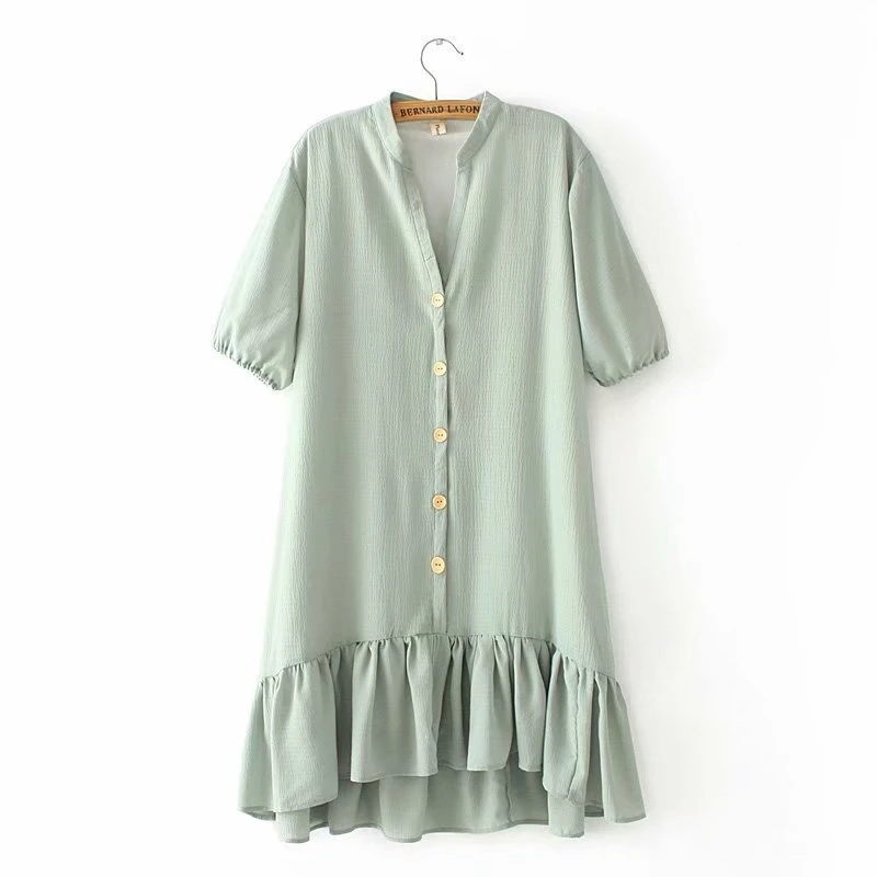

Plus Size Women Dress Plain Elegant Korean Short Sleeve Office Dresses
