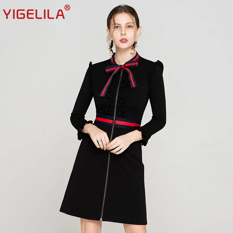 Модное женское черное платье футляр YIGELILA Осеннее элегантное облегающее