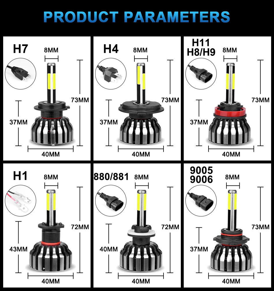 CARLitek 3D Faro Led H1 H4 H7 H11 9005 9006 HB3 HB4 881 H8 H9 880 881 Автомобильные светодиодные фары лампочка противотуманная фара 12000LM 6000 K 4 стороны диод