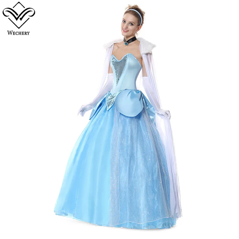 

Wechery Elegant Costume Princess Cosplay Womens Maxi Sleeveless Dress with Cloak Fairy Tail Story Princess Blue Dresses
