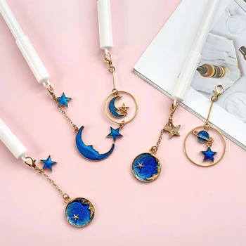 

4 Pcs/set Kawaii 0.5mm Starry Sky Star Moon Metal Pendant Gel Pens Signature Pen for Girls Gifts Korean Stationery School Office