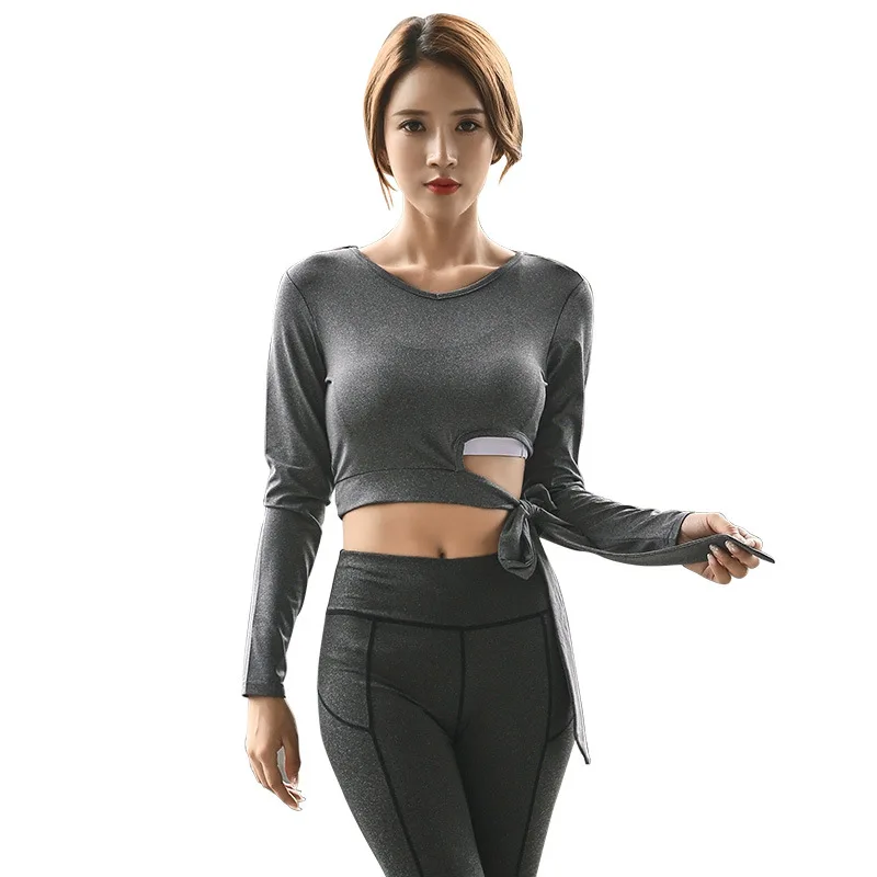

New Yoga Clothes Set Long Sleeve Sweat Quick-Drying Outdoor Running Movement Workout Clothes Two-Piece Set Female
