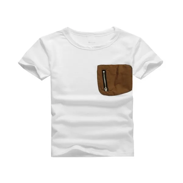 Летняя Детская оригинальная хлопковая футболка с короткими рукавами и карманом на молнии для мальчиков, Новинка - Цвет: Белый