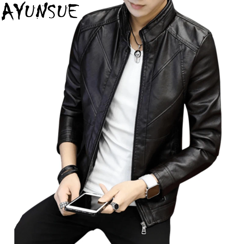 AYUNSUE Новая мода весна осень PU кожаная куртка плюс размер 4XL Теплая мужская зимняя обычная куртка, верхняя одежда Лидер продаж LX1368