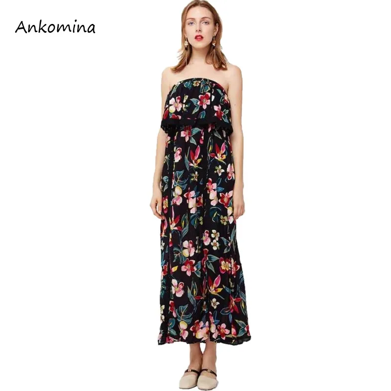 Ankomina Bobo цветочный принт сплит длинное платье женские пикантные off shoulder ruffle 2018