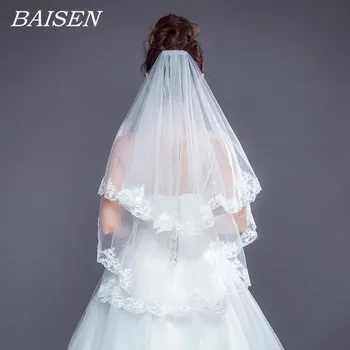 

Wedding Veil Lace Bride Accessories Two-Layer Lace Cathedral Veils With Comb Marriage Voice