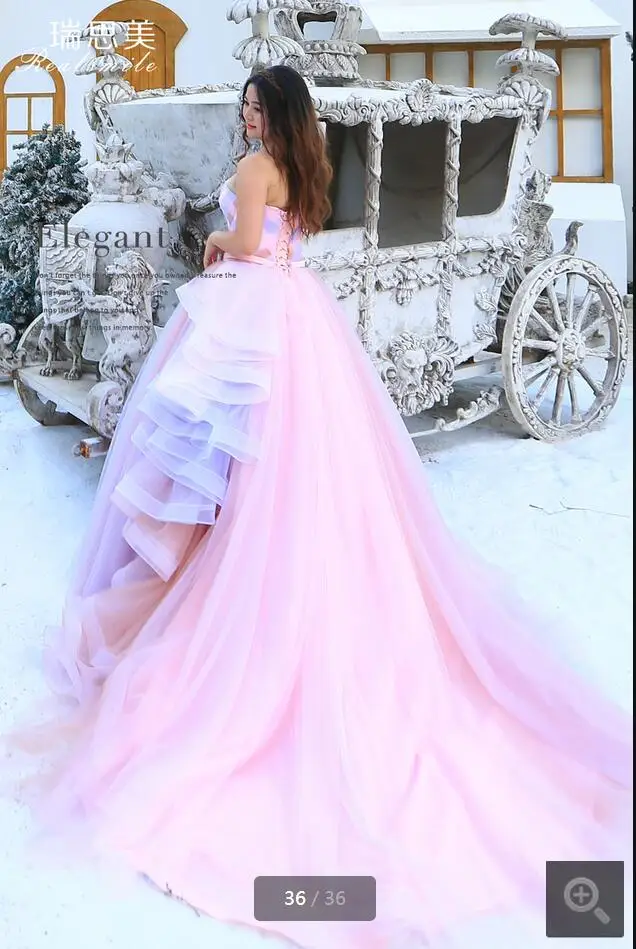 Новое прибытие розовый бальное платье плиссированные часовня поезд свадебное платье дешево принцесса паффи длинные свадебные платья лучшие продажи
