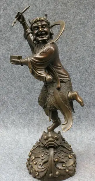 

S03890 17" China Decoration Pure Bronze Expel Evil God Immortal Ride Dragon Head Statue (B0413)