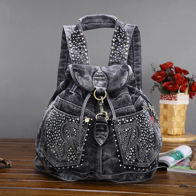 De cristal de moda de denim mochila mujer de diseñador de alta calidad tela  jeans bolsos de hombro mochila de viaje para mujeres, 2 colores|denim  backpack|women travel backpackbackpack ladies - AliExpress