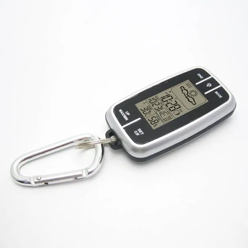 Mini Portable Weather Station Forecast Temperature Humidity Clock w Flashlight& Compass Thermometer Pocket Outdoor EDC Tool