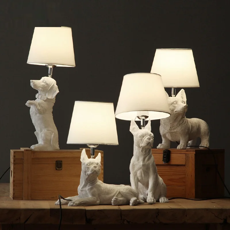  Black White Puppy LED Light Animals Bedroom Bedside Lamp Livingroom Dogs Table Lamps Deco Lighting  - 32976491795