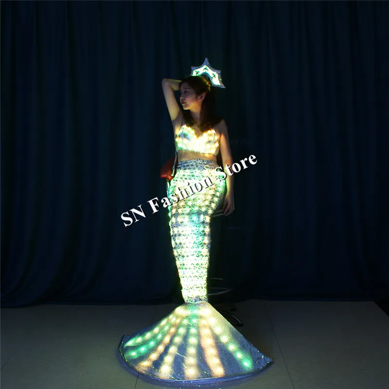 

TC-189 Programmable full color led costumes ballroom dance clothes luminous light Mermaid dresses party dinger wears skirt bar