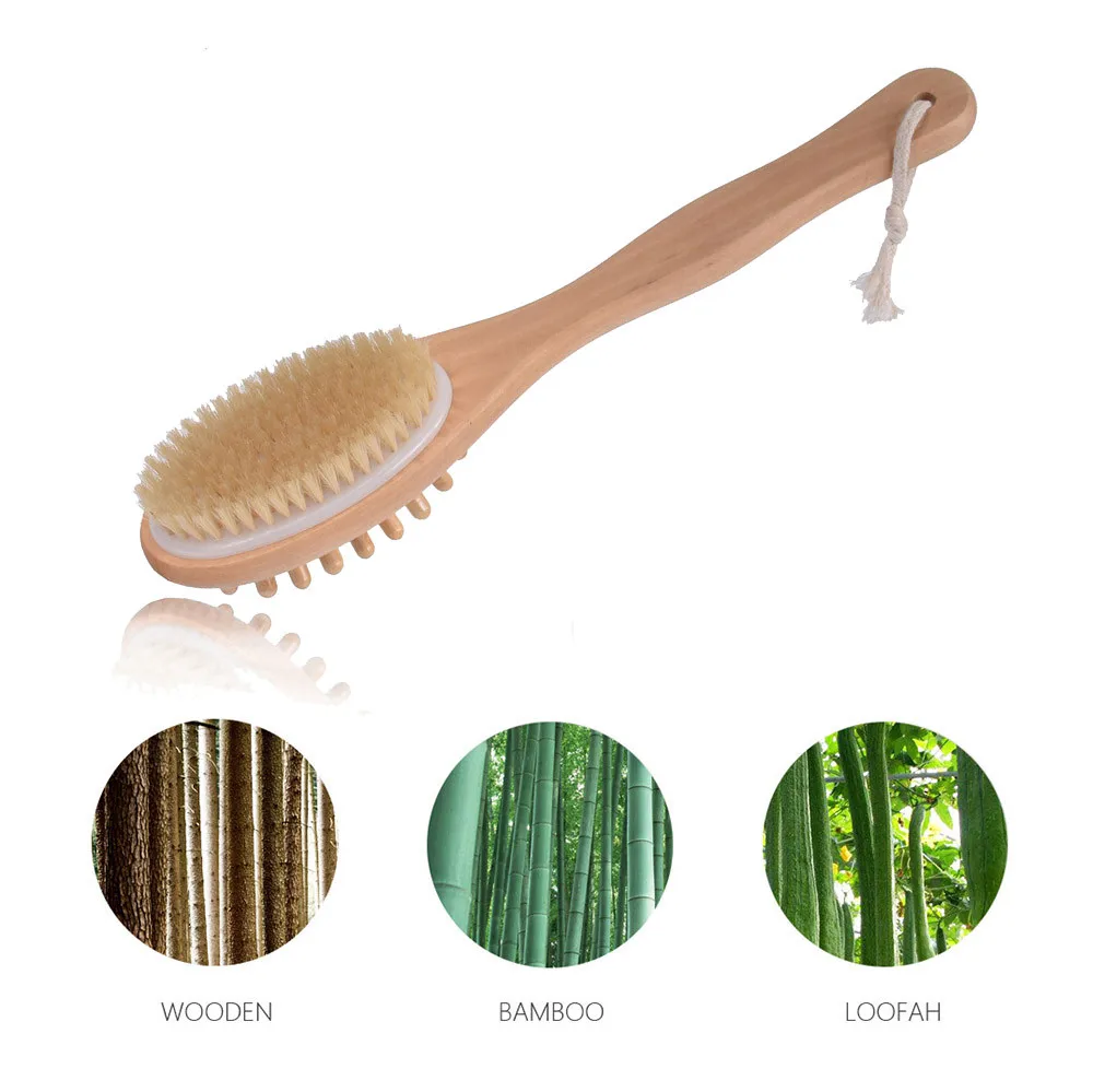 

Wooden Bath Brush With Long Handle Hanging Natural Bristles Shower Brush Back Scrubber Exfoliation Brushes Bathroom Accessories
