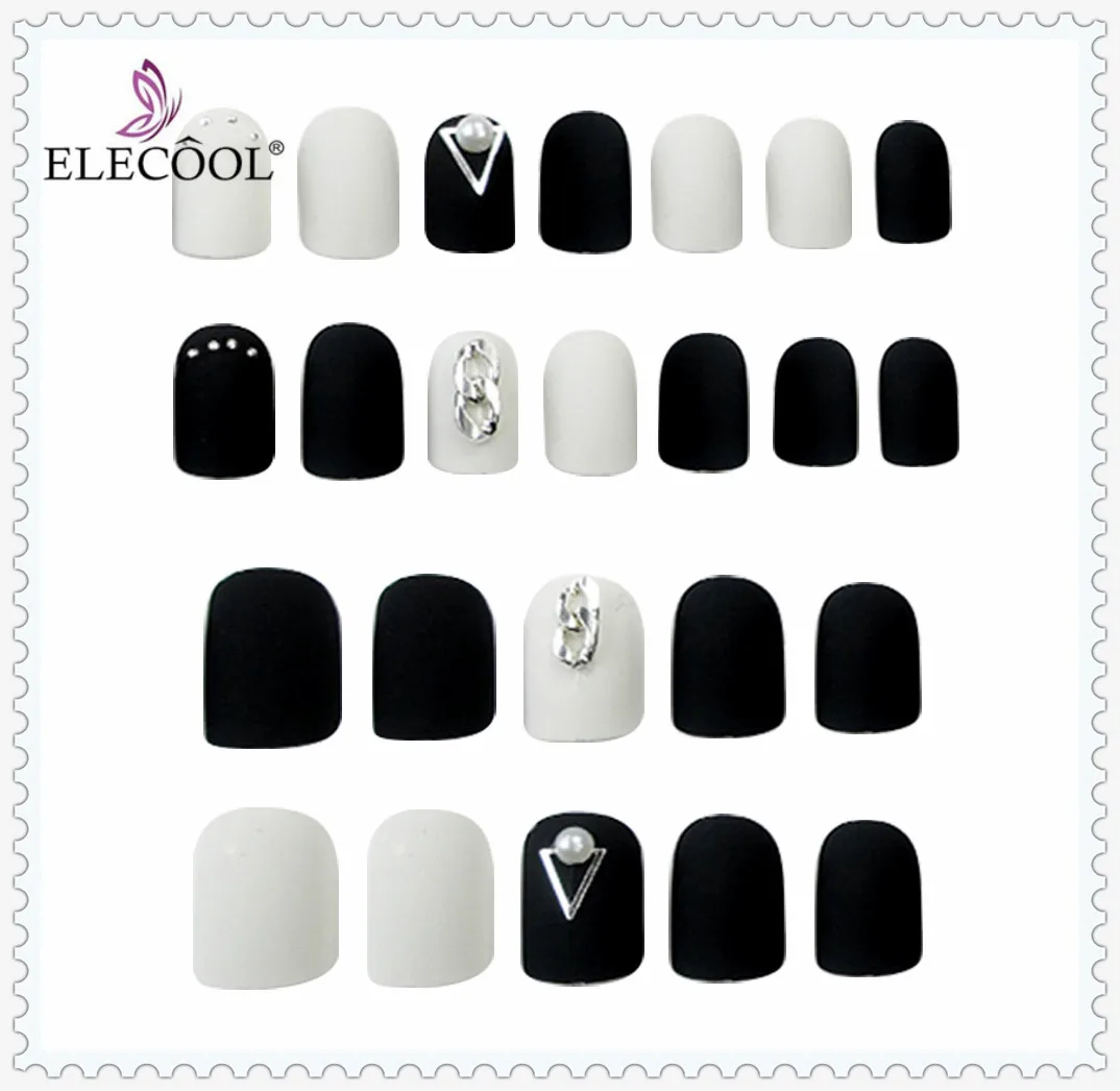 ELECOOL,, 24 шт, накладные ногти, матовый черный гвоздь, дизайн ногтей, искусственные накладные ногти, прессованные на ногти, Короткие естественные советы