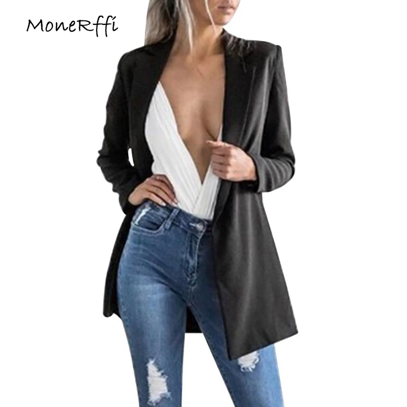 

MoneRffi 2019 Summer Womens Cardigan Open Front Work Office Long Sleeve Jacket Fashion Slim Fit Outwear chaquetas mujer